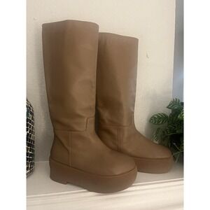 GIABORGHINI Texan knee-high leather boots classic caramel brown shade. Sz 381/2